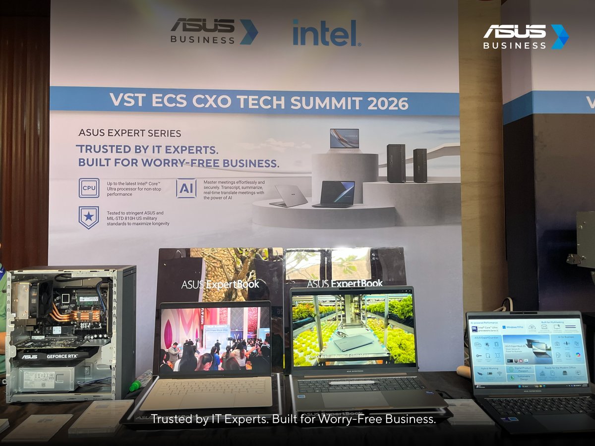 ASUSph's tweet photo. The CEOs found their next business laptop at the VSTECS CXO Tech Summit 2026! 💼

The event brought together business leaders to connect, exchange insights, and explore the latest in business technology.

#ASUSBusiness #ASUSExpertBookUltra #TrustedbyITExperts https://t.co/qNS7hha3AU