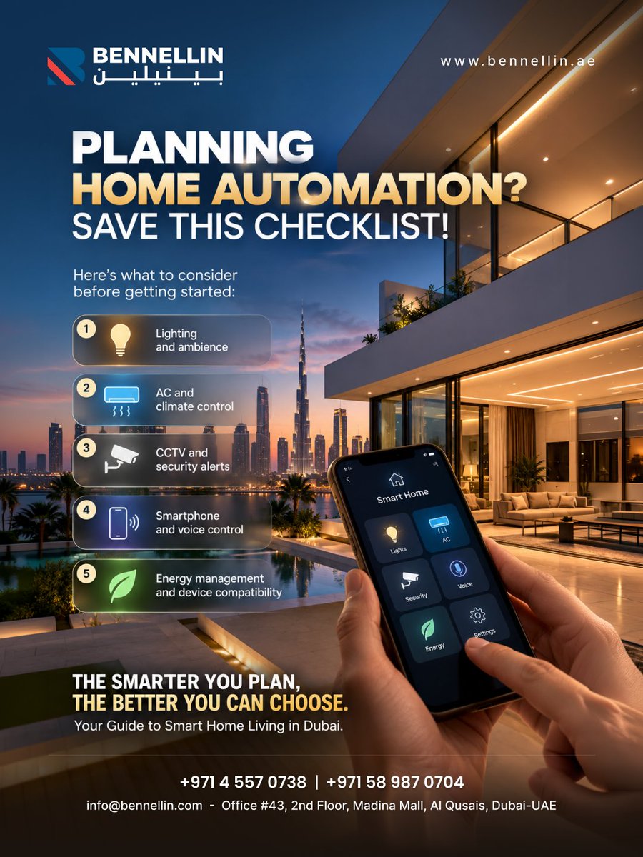 bennellin_'s tweet photo. A smart home is more than just controlling lights with your phone! It's about bringing comfort, convenience, and security together.

: +971 58 98 707 04
: https://t.co/PpNj4NDyuX
:Dubai – UAE

#SmartHome #HomeAutomationDubai #Bennellin https://t.co/TVv8BfAV1A