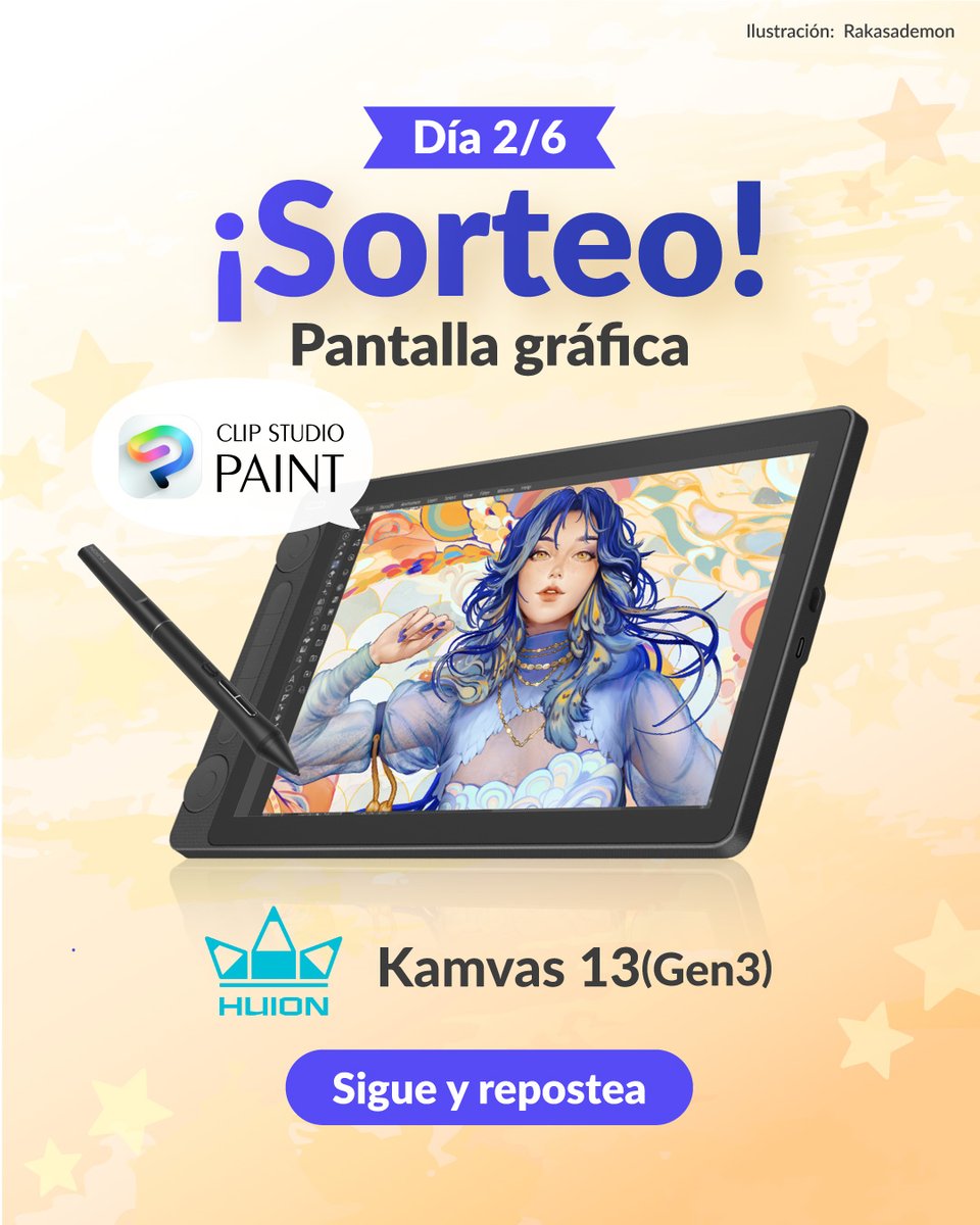 clipstudiopaint's tweet photo. ¡Sorteamos productos HUION(@huion_espanol) entre 6 personas, con 1 ganador al día! ✨

Sigue nuestra cuenta y repostea esta publicación.
Puedes participar tantas veces como quieras.

¡Cada día, del 22 al 28 de octubre, se elegirá 1 ganador entre los participantes a las 8:00 GMT!

https://t.co/gr54AiFqYi