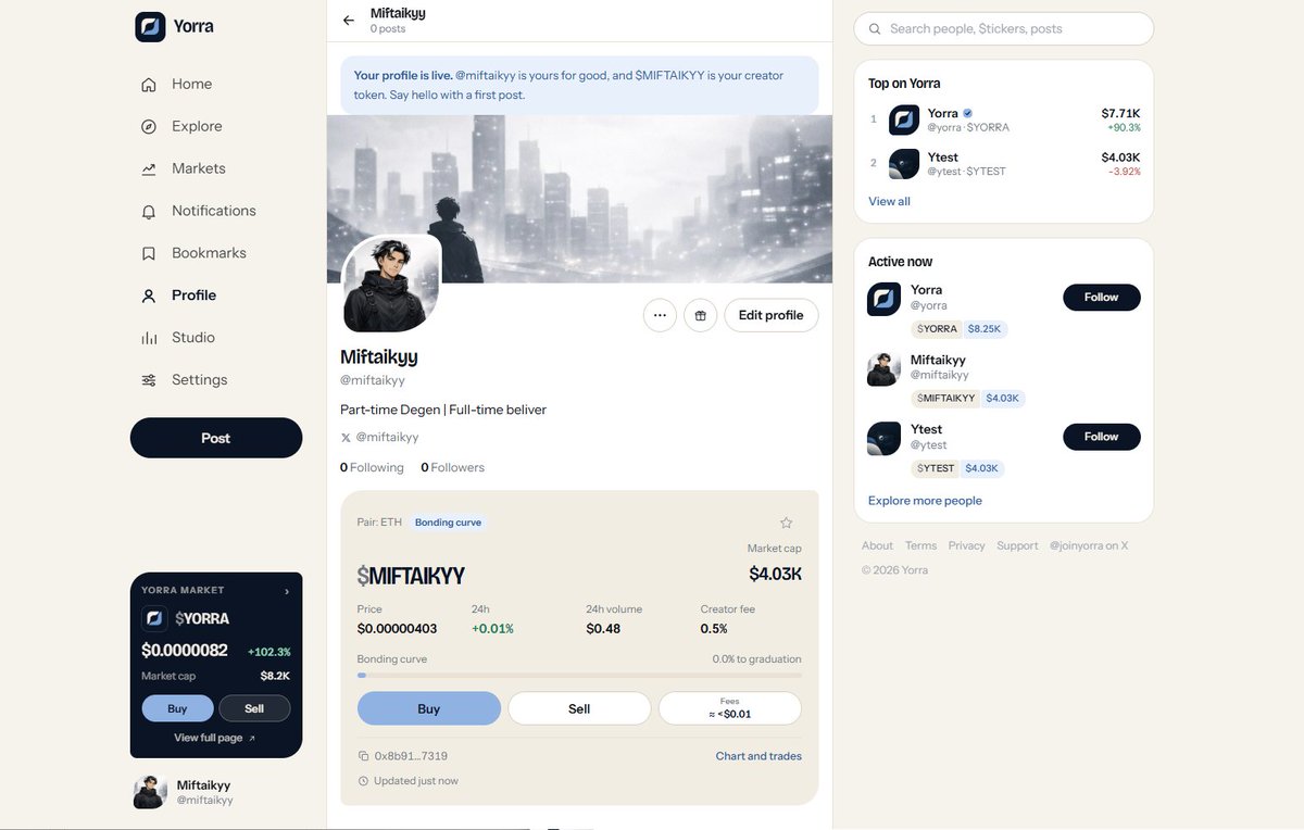 miftaikyy's tweet photo. I just created my social account on https://t.co/p8z5iWhepv

Miftaikyy (@miftaikyy) $MIFTAIKYY on @joinyorra https://t.co/HJ81BhlhGi https://t.co/ctBd3y50u4