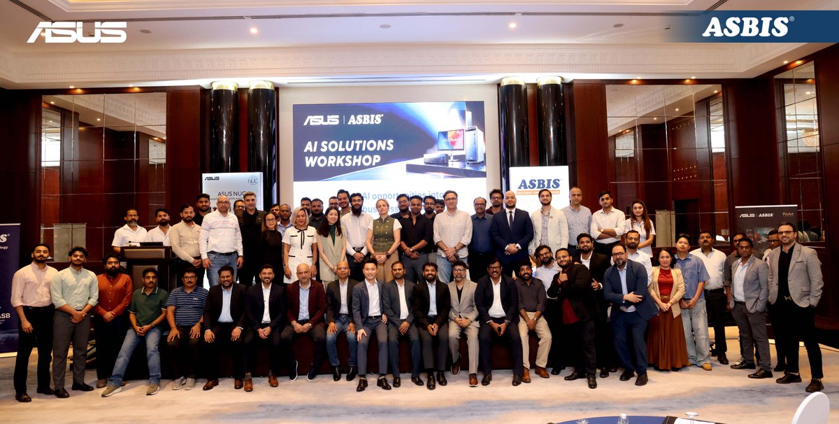 asbis_me's tweet photo. ASBIS Middle East & ASUS, successfully conducted an exclusive System Integrator Partner AI Workshop in Dubai, UAE.
#ASBIS #ASBISMiddleEast #ASUS #AIWorkshop #ArtificialIntelligence #AI #SystemIntegrators #ASUSNUC #ProArt #ROG #AIComputing #Servers #Workstations #Gaming #MiniPC https://t.co/TJZf9Eq3ht