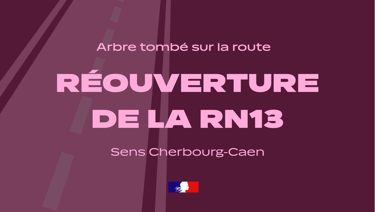 Prefecture50's tweet photo. #infotraffic ⚠️ Fin d'incident sur la RN13
La circulation est rétablie sur la RN13.
⚠️ Limitez votre vitesse. Restez prudents. https://t.co/NRZjHRURtO