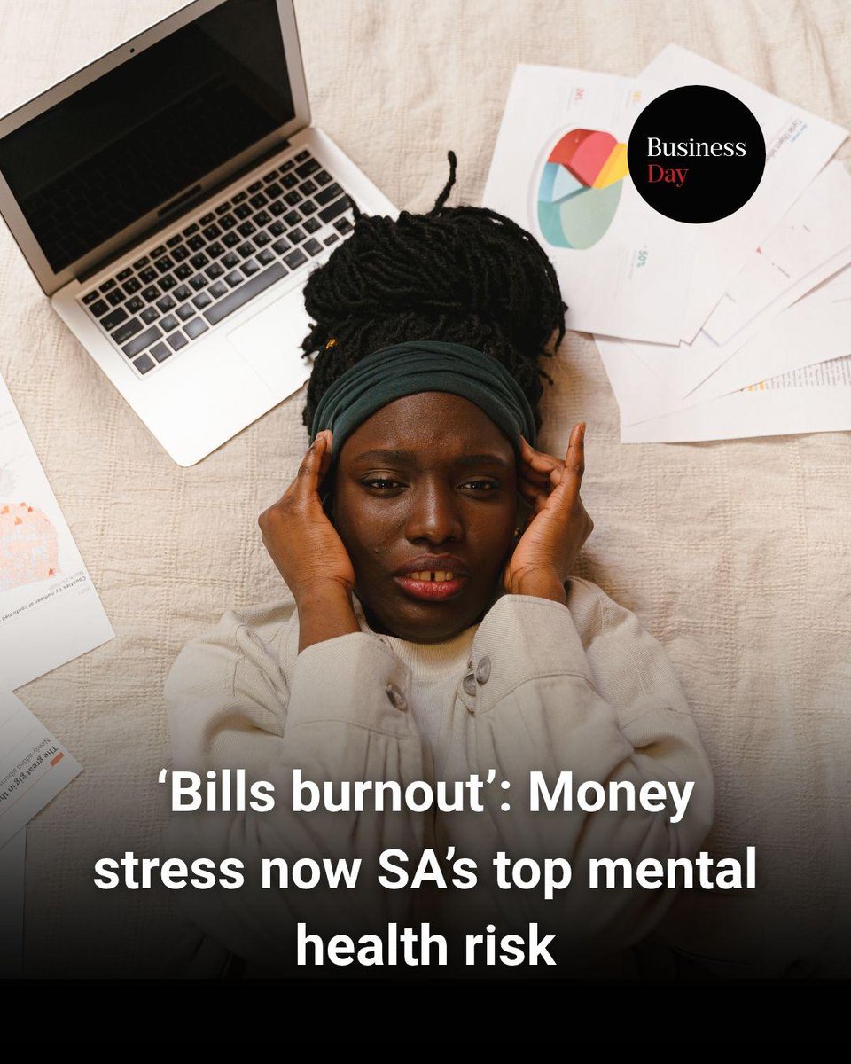BDliveSA's tweet photo. Financial stress is the leading contributor to poor mental health across all generations in South Africa, with 59% to 66% of respondents surveyed by private healthcare group Mediclinic citing it as a cause. https://t.co/4uGkHvnmsV https://t.co/2ttm4MXUKJ