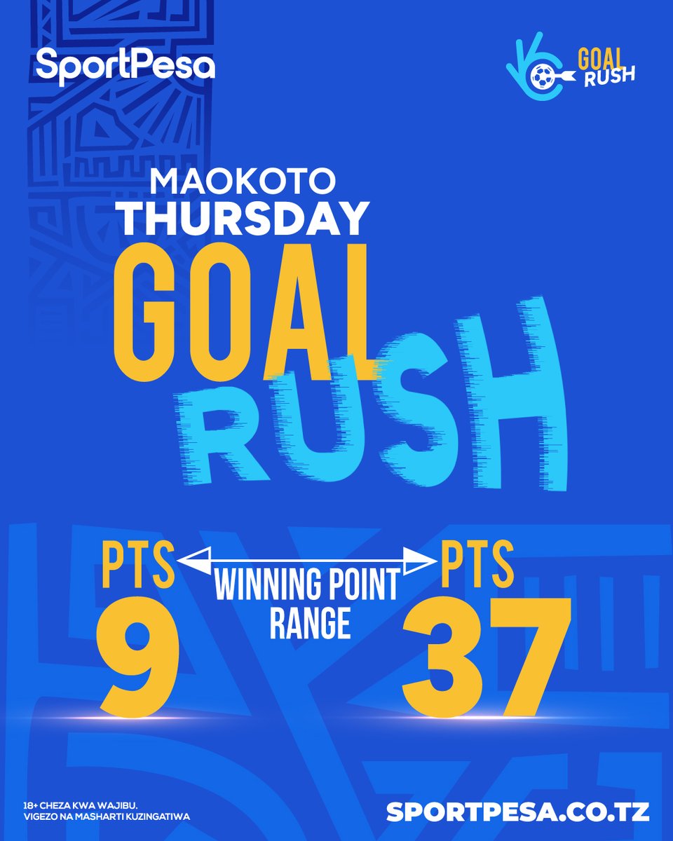 TZSportPesa's tweet photo. Hesabu za Maokoto Thursday ni 9-37
Cheza BURE ushinde hadi 100,000,000
#sportpesa #makeitcount https://t.co/7BlZBhw2po