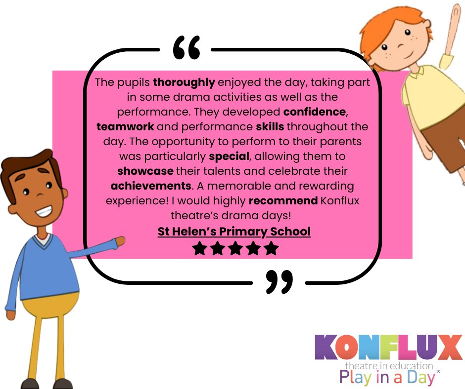 KonfluxTheatre's tweet photo. Thank you for having us St Helen's ๐ Have a great half term everyone!
#feedbackfriday #fridayfeeling #schools #positivity #learning #playinaday #workshops #theatreineducation #teachers #encourage #happiness https://t.co/70L6dGuen8