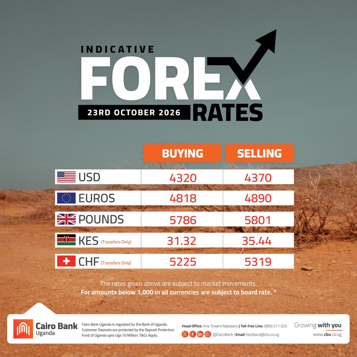 CairoBank's tweet photo. Forex Rates | 23 October 2026
The rates given are subject to market movements ⚠️❗️

#CairoBank #ForexExcellence #CurrencyCBU https://t.co/kOtLXvCrIA