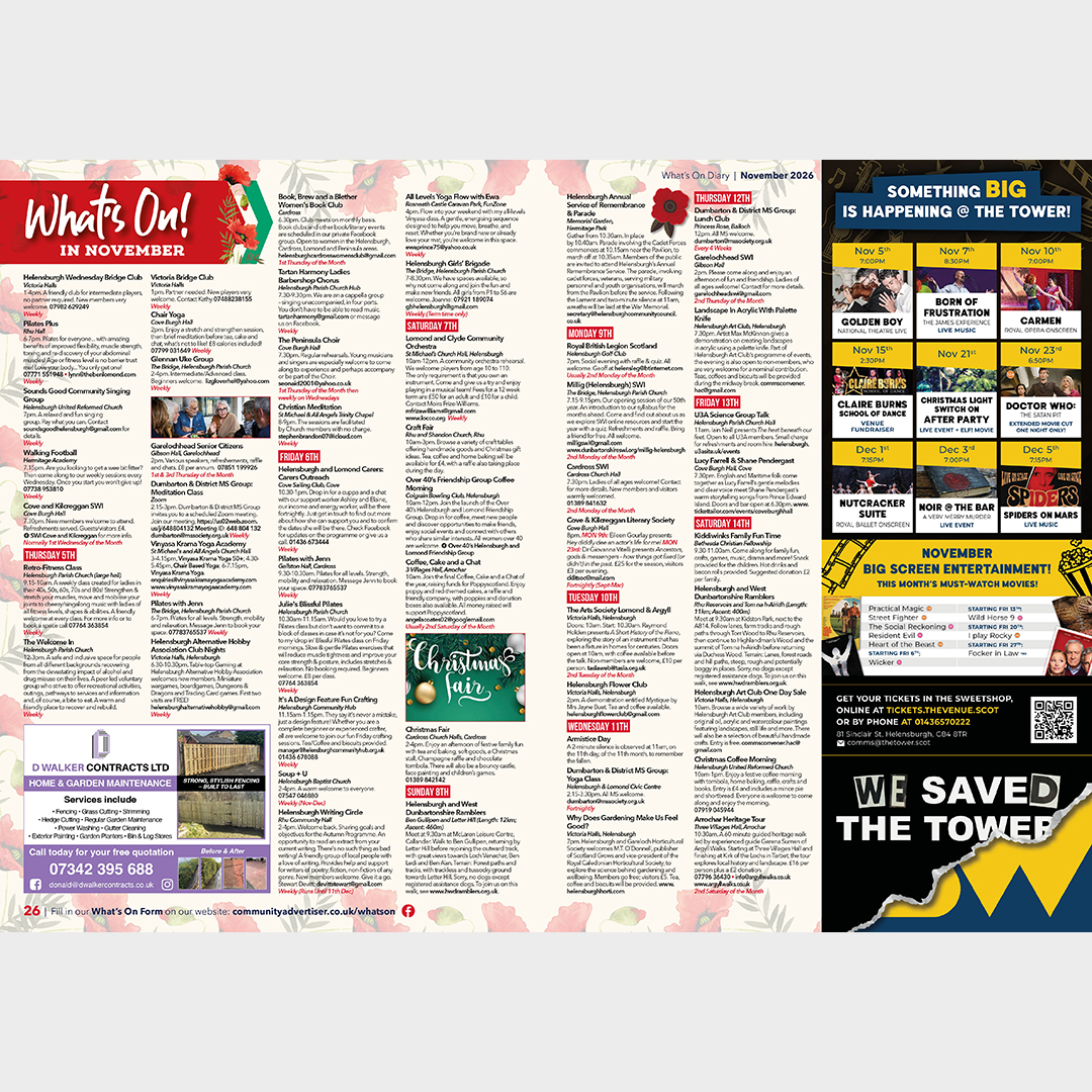 CommunityMagHel's tweet photo. Here's your What's On Diary for November. You can check the full schedule and the rest of our eBook by CLICKING HERE: https://t.co/acvDSAJuZw 

dumbarton people's theatre woodyard recovery ltd. save the tower arts centre https://t.co/RyUPG5L7XK