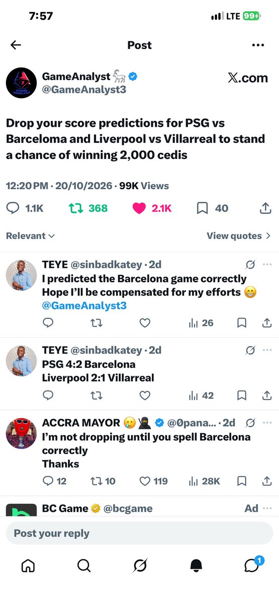 sinbadkatey's tweet photo. @GameAnalyst3 I was able to predict correctly 2 out of the 4 games during the midweek prediction and win. Hope I won something 😊@GameAnalyst3 https://t.co/cOzAZjW1uQ