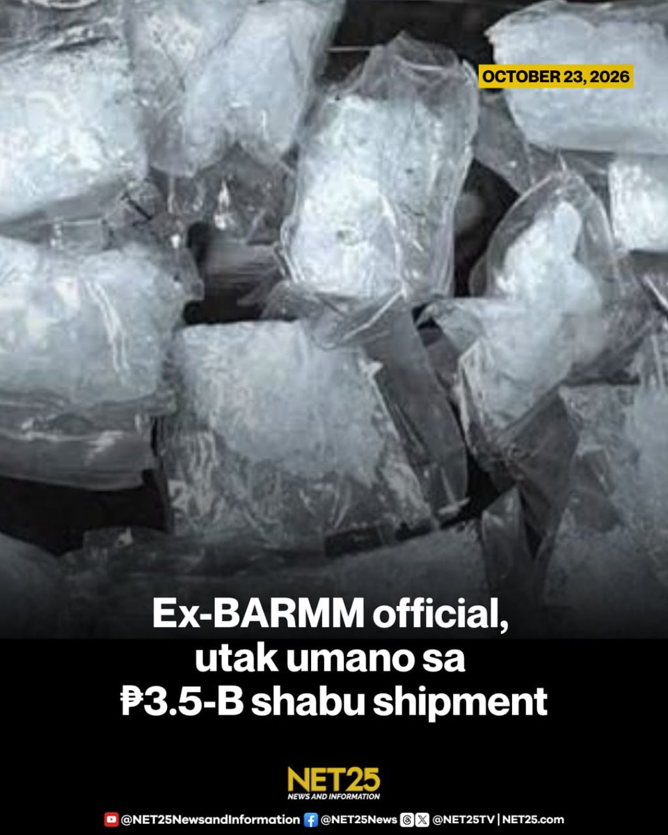 NET25TV's tweet photo. Itinuturing ng Philippine Drug Enforcement Agency (PDEA) na utak umano sa tangkang pagpupuslit ng 521 kilo ng shabu na nagkakahalaga ng ₱3.5 bilyon mula Laos patungong Pilipinas ang dating Bangsamoro parliament member na si Sultan Edrieza Hadji Nasser Rimbang.

Ayon sa PDEA, si Rimbang umano ang nagplano at nagpondo sa pag-charter ng pribadong eroplano na nasabat sa Laos. Patuloy ang imbestigasyon sa kanyang mga posibleng kasabwat at koneksiyon sa international drug syndicate.

#NET25NewsandInformation #PDEA #IllegalDrugs #Laos