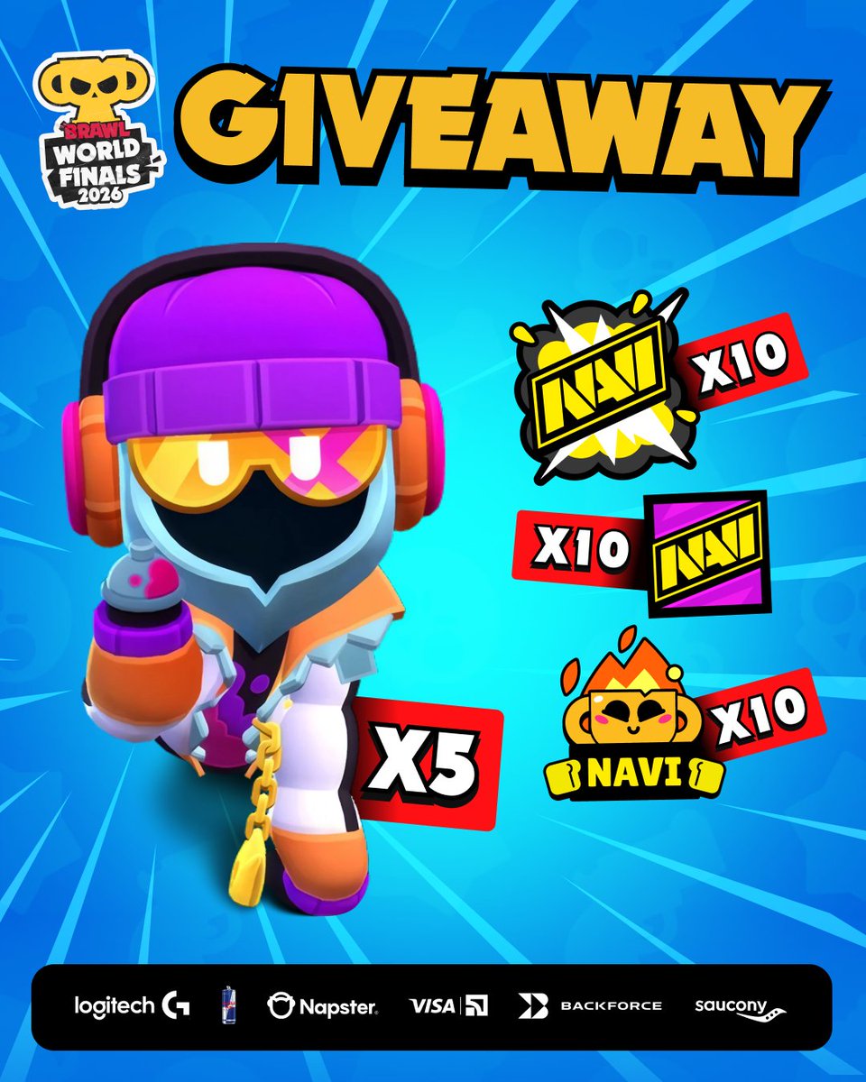 NAVIBrawlStars_'s tweet photo. Giveaway to celebrate qualifying for the World Finals 🏆🎁

How to enter:
- Follow our page
- Tag two friends in the comments 

We’re giving away 5 skins and 10 exclusive bundles to our community 🔥

Good luck, everyone 💛🖤 https://t.co/FZsugGVzaB