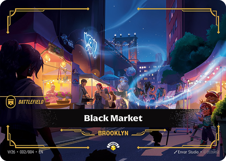 RiftboundReport's tweet photo. Looking at getting the Riftbound 2026 Worlds Bundle?

We finally have HD images of the exclusive battlefields (Black Market, Cosmic Vista, Hunters' Circle)

#Riftbound https://t.co/jszDnEWDZO