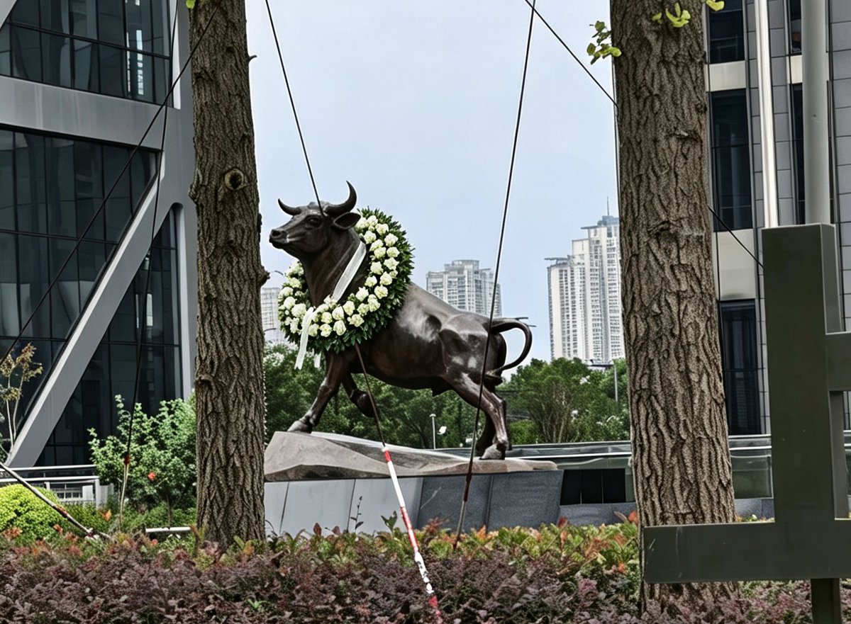 lisp2002's tweet photo. 大A已经跌成狗了，上海金融交易广场都挂起了花圈 https://t.co/I27GkxFYJH