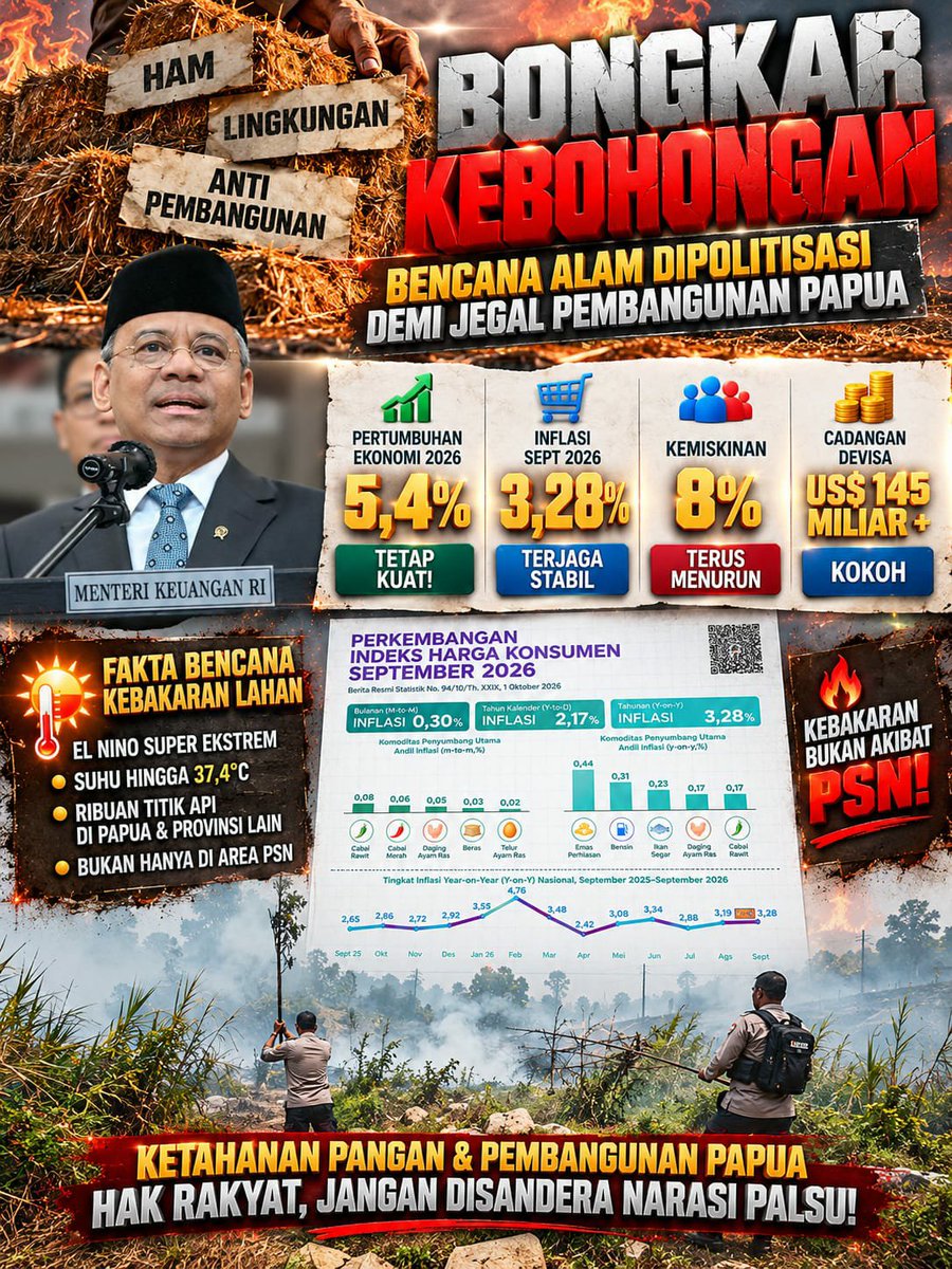 Robertuss2929's tweet photo. BONGKAR KEBOHONGAN: Bencana Alam Dipolitisasi Demi Jegal Pembangunan Papua

Kelompok anti pembangunan berkedok pejuang HAM dan lingkungan teriak Proyek Strategis Nasional bakar hutan Papua? Stop pembodohan publik! Mari kita bicara pakai data dan sains, bukan opini pesanan! https://t.co/iMQ8Lbm6h8