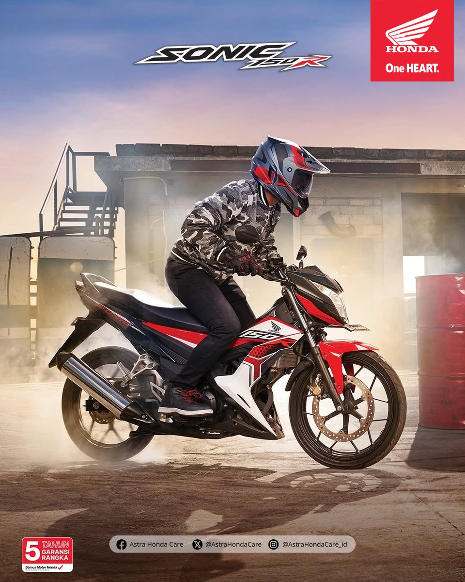 AstraHondaCare's tweet photo. Dengan desain sporty, karakter agresif, dan aura racing yang kuat, Honda Sonic 150R siap menemani kamu yang ingin tampil stylish sekaligus berjiwa muda.

Bukan sekadar motor, tapi bagian dari gaya dan semangat kamu untuk terus melaju.
Be yourself. Be bold. Be Sonic!

#AstraHondaCare #Cari_Aman #SalamSatuHati