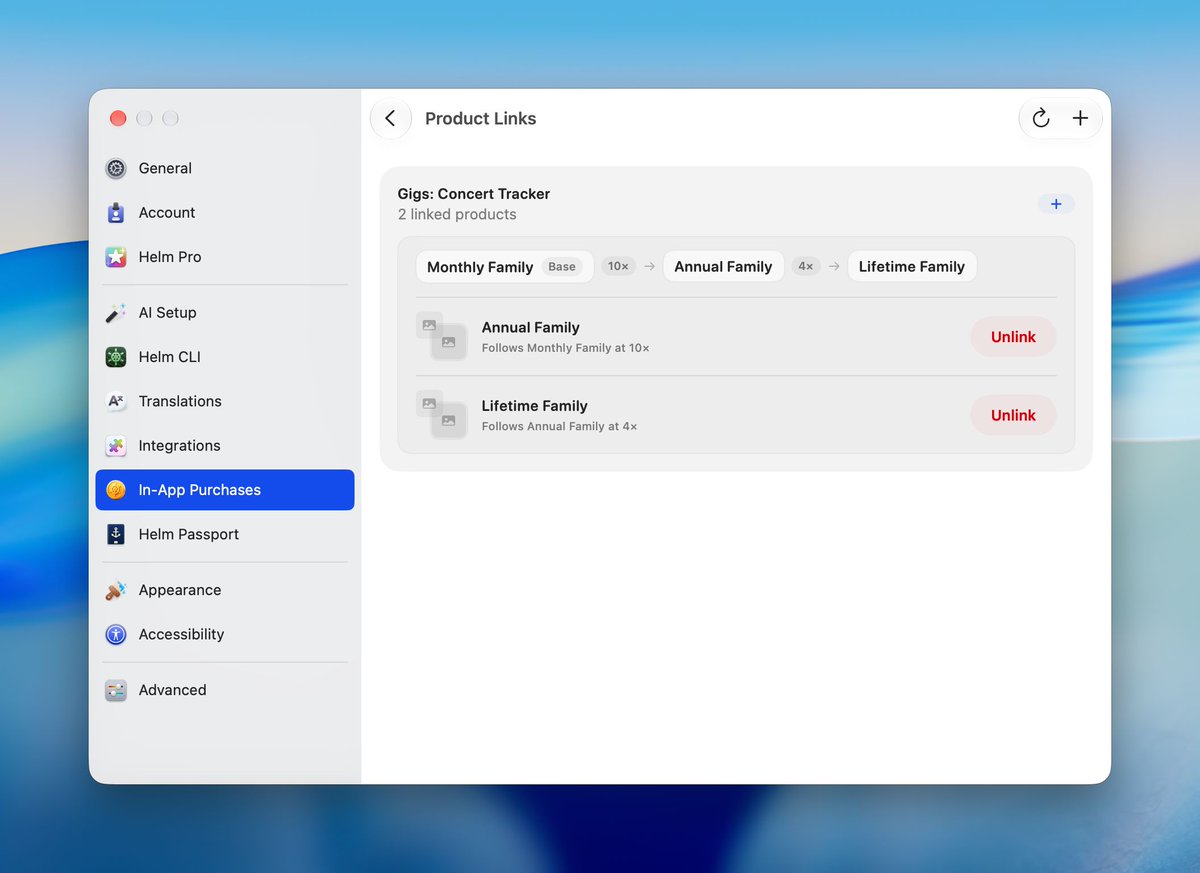 helm_app's tweet photo. Setting up prices for In-App Purchases and Subscriptions is getting A LOT easier in Helm 2.4! 

🔗 Link products together, set a base price, and price the others as multiples of it. When you change the base, the linked prices follow. https://t.co/UlOb1ODcCY