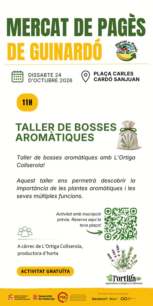 MercatDePages's tweet photo. 🥦🌞 Aquest cap de setmana, els Mercats de Pagès tornen a omplir els barris!

Dissabte 24/10 de 10h a 14:30h
📌 Guinardó

#Alimentsdeproximitat #XarxadeConsumSolidari https://t.co/OeVizixQOp