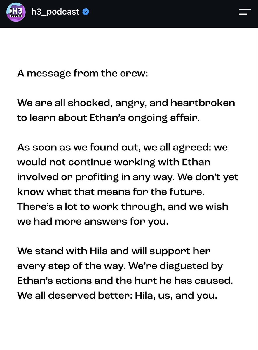Awk20000's tweet photo. The H3 crew release a statement regarding Ethan Klein and his ongoing affair https://t.co/8ZcEZWgf2Y