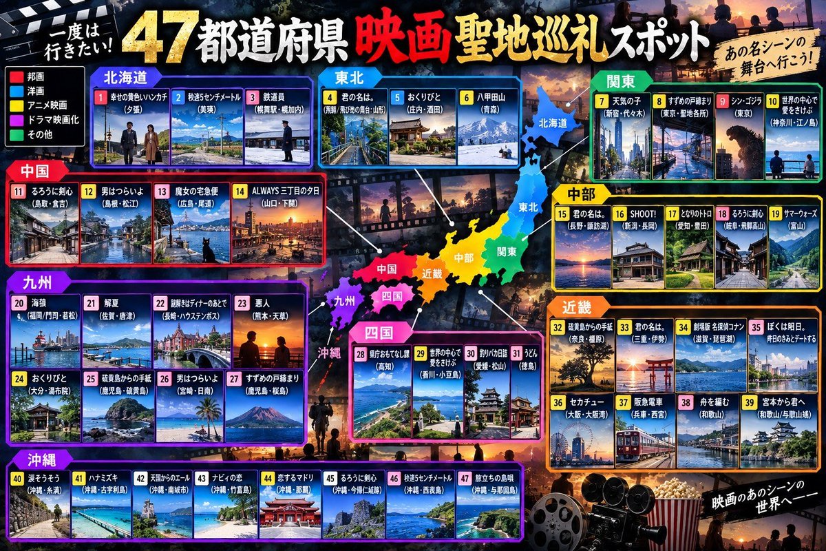 yakousei789's tweet photo. 47都道府県
映画の聖地巡礼スポット https://t.co/nNNc8Hh9zA