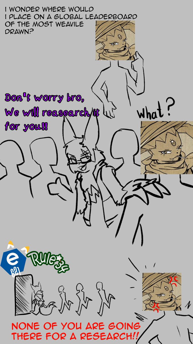 NovaartsSfw's tweet photo. It's for research to see if @True_Scorn have drawn the most Weavile drawing or not. I swear.

#sketch #pokemon #comic https://t.co/9PNXamVpyo