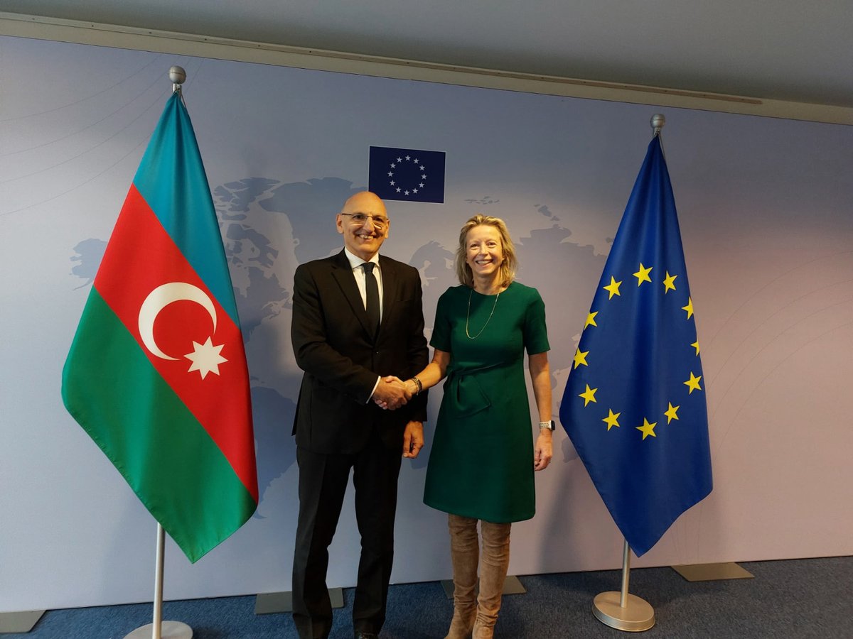 EEAS_SecGen's tweet photo. Continued dialogue is key to turning the momentum toward lasting peace, stability and prosperity in the South Caucasus. Good exchange with AZ presidential advisor Elchin Amirbayov on EU-Azerbaijan relations in a fast-changing geopolitical environment. We share the ambition to take our partnership forward 🇪🇺🇦🇿