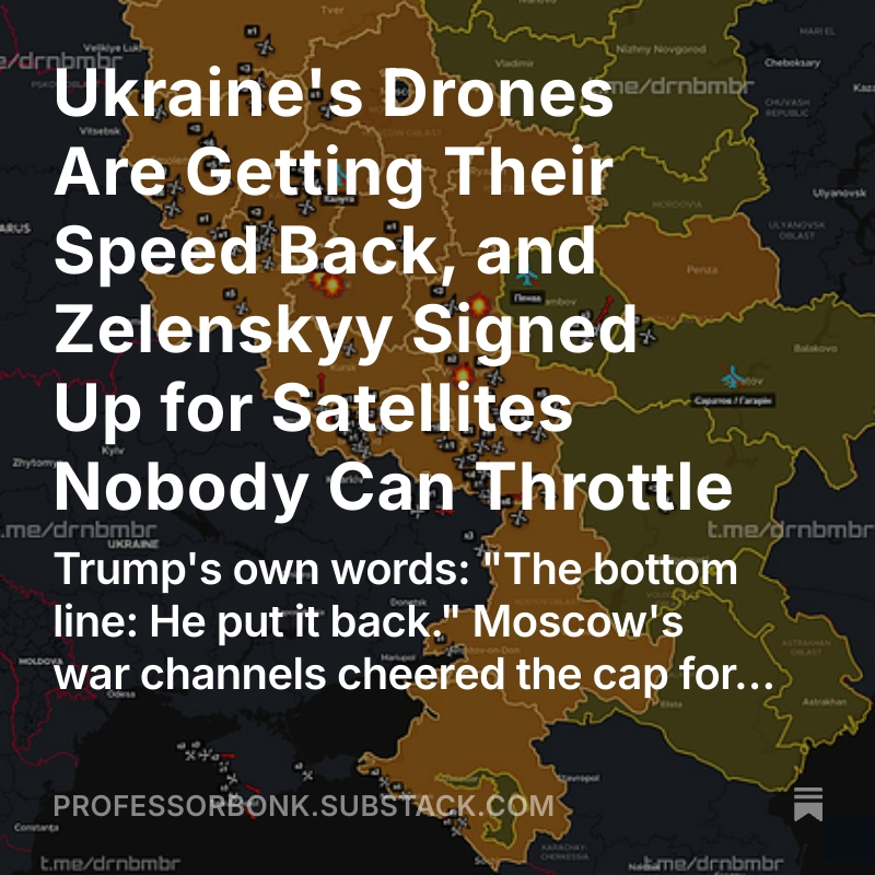 actfast's tweet photo. Russia’s war channels spent a week celebrating the speed cap on Ukraine’s Starlink. Thursday, Trump told Musk to lift it, and the Kremlin’s loudest defector posted:

“This is the bottom!” Every army rents something. Russia just read the lease. 🇺🇦⬇️🎧
https://t.co/3zFVr3q9wX