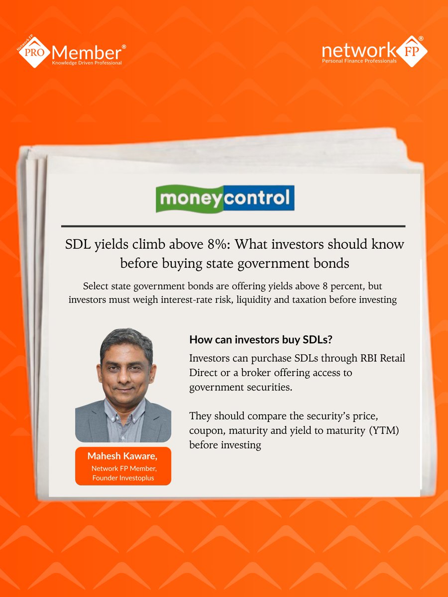 networkfp's tweet photo. Shoutout to our PROMember Mahesh Kaware (Investoplus) featured in @moneycontrolcom on SDLs &amp; fixed-income strategy 👏Beyond headline yields.

Read: https://t.co/td56WggfZX

#NetworkFP #SDL https://t.co/n0SfU39T4N
