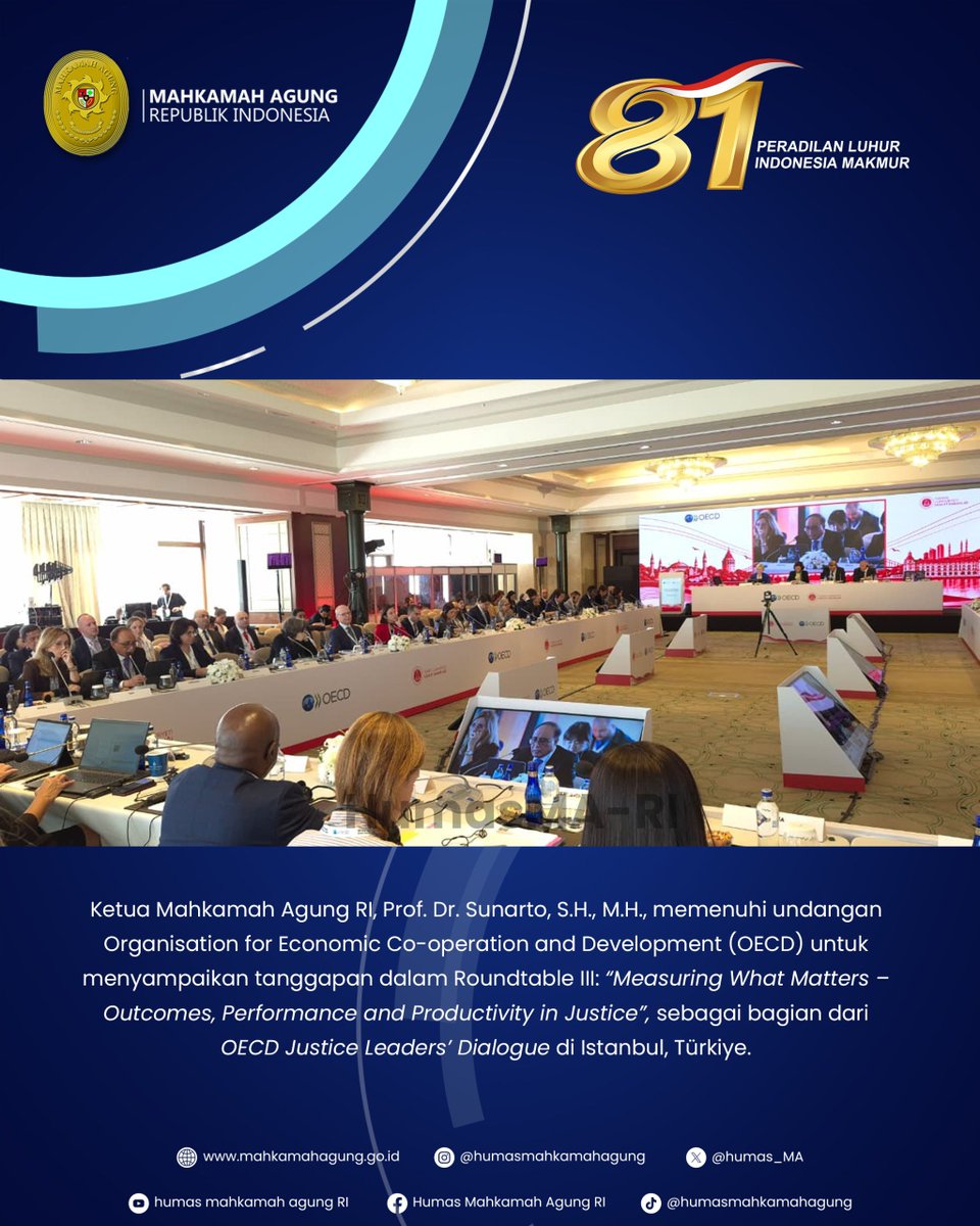 Humas_MA's tweet photo. KETUA MA RI SAMPAIKAN TIGA PILAR KEBERHASILAN PERADILAN DI FORUM OECD JUSTICE LEADERS DIALOGUE ISTANBUL

Berita selengkapnya silahkan klik https://t.co/NxrWLbfldf atau kunjungi website resmi Mahkamah Agung RI di https://t.co/Jza3JsYw5Q untuk berita lainnya. 

#MahkamahAgungRI https://t.co/FjV68ahiHC