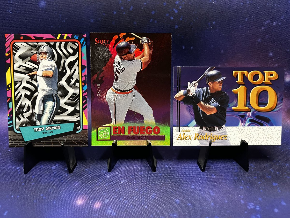 CollectWithKat's tweet photo. #APackADay Day 65 RESULTS

This pack brought a bit of heat today.

Isiah Thomas, Percy Miller, Sarah Strong prospects, Troy Aikman, Alex Rodriguez Top 10, AND a Cecil Fielder /99 En Fuego! 

Still no 1/1… but we’re heating up! 

Or am I just getting emotionally attached to cardboard hope again? 

Rate the rip 1–10! 

Does pack 3 get the 1/1 treatment tomorrow? 
#TheHobby #THFpro