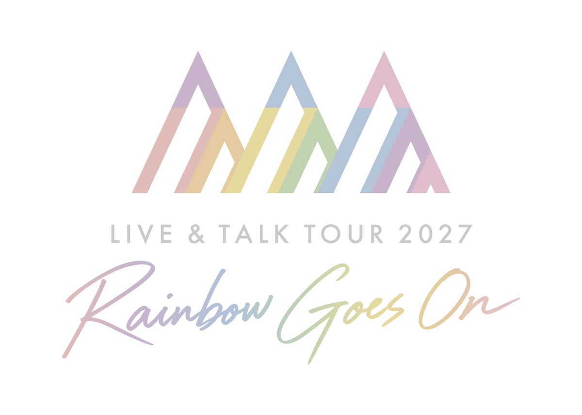 AAA_staff's tweet photo. 【「AAA LIVE & TALK TOUR 2027〜Rainbow Goes On〜」ツアーロゴ決定＆オフィシャル先行受付のお知らせ！】

「AAA LIVE & TALK TOUR 2027〜Rainbow Goes On〜」のツアーロゴが決定しました✨

さらに、明日10/24(土)20:00より、
どなたでもお申し込みいただける
オフィシャル先行抽選受付がスタートします🎟️

【オフィシャル先行受付期間】
10/24(土)20:00〜11/8(日)23:59

詳しくは、明日の受付開始にあわせて
改めてお知らせいたします📢

ツアーに向けて、
少しずつ準備が進んでいます！
ぜひ楽しみにしていてください☺️

@uno_uno_0716 
@A_Shinjirooooo 
@SHUUTY_ss 

#AAA
#RainbowGoesOn