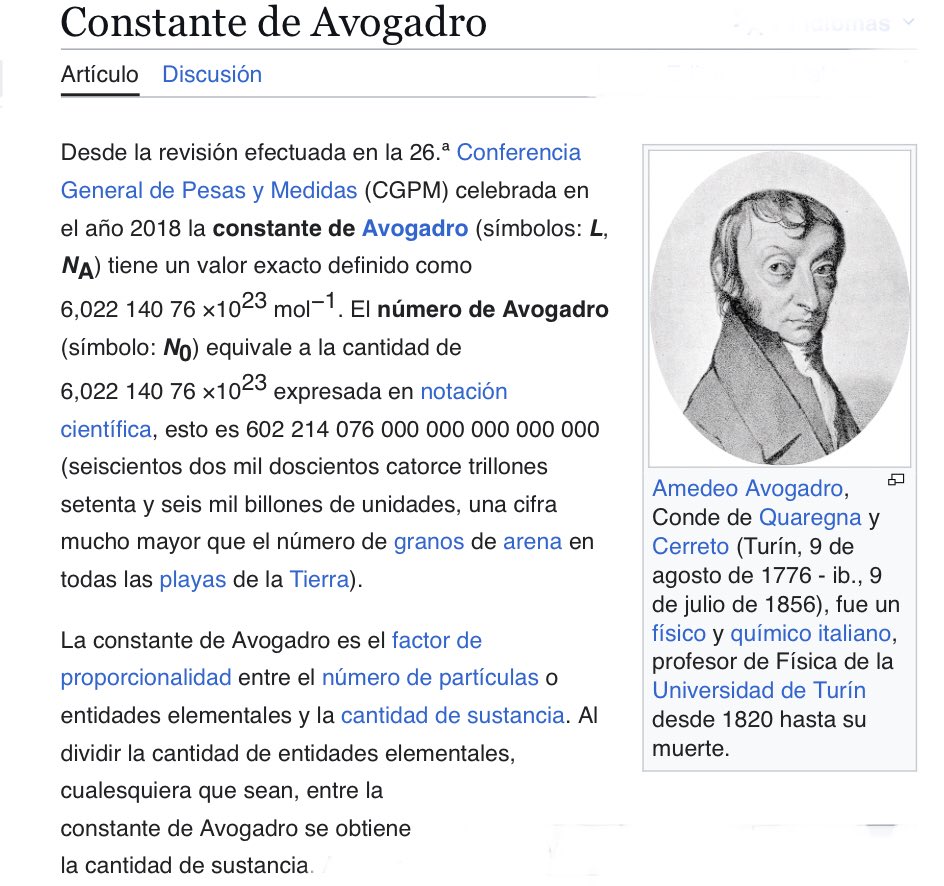 sombradoble's tweet photo. Es #DíaMundialMol
El #mol mide la cantidad de sustancia y es una de las magnitudes fundamentales en #ciencia.
Esto viene del número de #Avogadro, que indica que en 1 mol de sustancia hay = 6.02×10²³ partículas‼️😳
Para quien no esté en ello, no dice mucho, pero para los científicos que usan mol, esta unidad es tan importante que sin ella, no podrían planificar experimentos.
A fondo en @eswikipedia👇
https://t.co/oJaf4JcKDW
Más divulgativo en @REducativo👇
https://t.co/vY0grepVBx