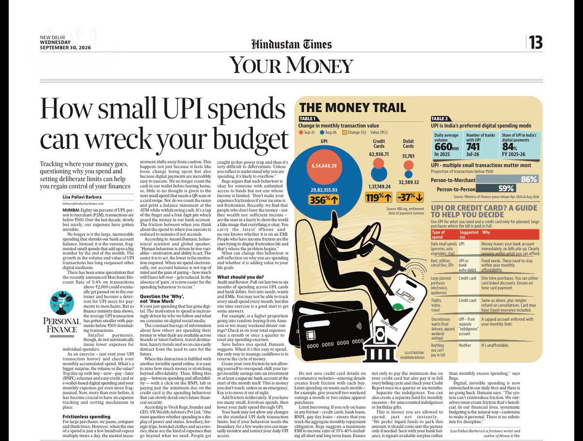 anandamani_co's tweet photo. @htTweets features my behavioural science perspective on how digital spending is making saving harder, but you can do things to take back control by adding friction @BriefcaseTweets https://t.co/ePJcuAIoQc