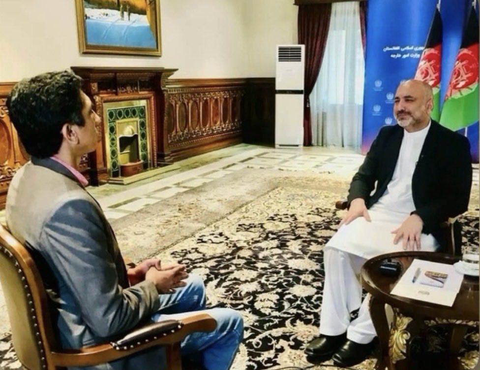 AzazSyed's tweet photo. Blast from the Past: 
This photo with former Afghan Foreign Minister Muhammad Hanif Atmar was taken about 25 days before the Taliban’s takeover of Kabul. During our interview, he warned that the Taliban,TTP and other militant groups were uniting to attack Afghanistan and that supporting them would also harm Pakistan. A few days later, on 15 August 2021, the Taliban seized Kabul. Today he lives in exile in Europe, but that meeting is still vivid in my memory.
#pakistan #afghanistan #islamabad #kabul #peace