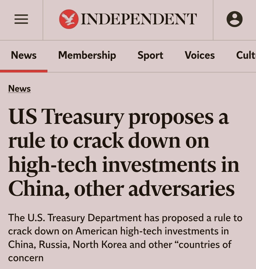 MilkRoadAI's tweet photo. The US Treasury just proposed rules that would BAN American investment in Chinese AI companies.

The rules cover China, Russia, Iran, North Korea and Cuba, and they go beyond AI to include chips, quantum computing, supercomputers, hypersonics and biotech.

AI deals would be banned outright, while deals in most of the other sectors would need to be reported to the Treasury.

Publicly traded stocks and deals under $50,000 are exempt, so most retail investors are not affected.

The real target is venture capital, because US investors bring connections and know how along with their money.

Washington used to only block chips from going to China, now it is blocking the MONEY too.

Comments are open until December 7, so the final version could still change.
