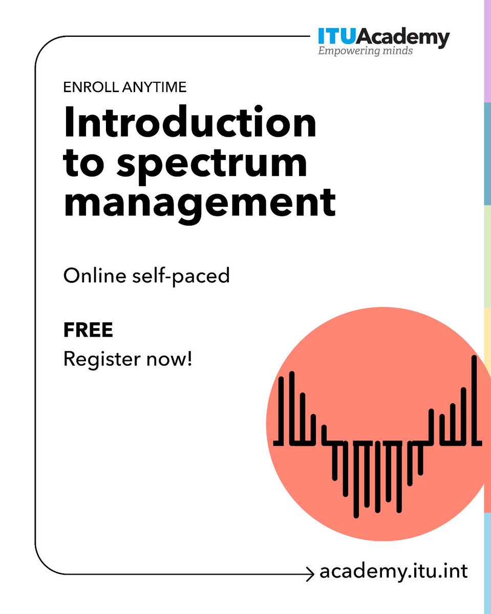 ITUDevelopment's tweet photo. Build your knowledge and skills with #ITUAcademy!
Explore 4 free, self-paced online courses covering:
🔹 Data governance
🔹 Cybersecurity strategy
🔹 Satellite regulation
🔹 Spectrum management
Enrol anytime and learn at your own pace.
👉 https://t.co/8FwYtjOT5r https://t.co/tsslykcbIM