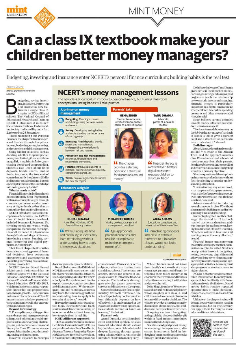 anandamani_co's tweet photo. @livemint features my behavioural science perspective on schools adding personal finance to the curriculum, but need to make money management real by deepening learning  with games using tokens - by @AnanyaGrover1 @BriefcaseTweets https://t.co/PZ83nU01Ln
