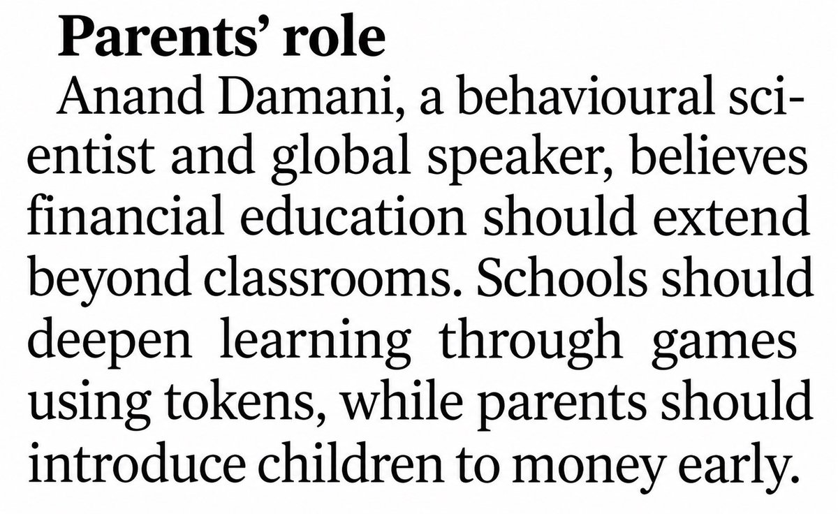 anandamani_co's tweet photo. @livemint features my behavioural science perspective on schools adding personal finance to the curriculum, but need to make money management real by deepening learning  with games using tokens - by @AnanyaGrover1 @BriefcaseTweets https://t.co/PZ83nU01Ln
