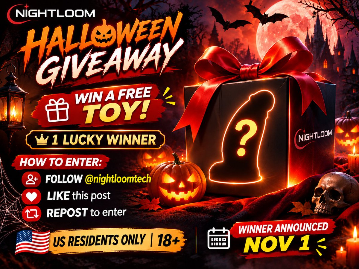 NightloomTech's tweet photo. 🎃 HALLOWEEN GIVEAWAY! 🎁🔥

Feeling lucky? 😈 Win a FREE toy!

🏆 1 LUCKY WINNER!

HOW TO ENTER:
✅ Follow @NightloomTech 
❤️ LIKE this post
🔁 REPOST to enter!
🇺🇸 US RESIDENTS ONLY
📅 Winner picked NOV 1!
🎁 Prize: https://t.co/nu4MASHqRe
#HalloweenGiveaway #Giveaway #USA https://t.co/sUEMBYZZil