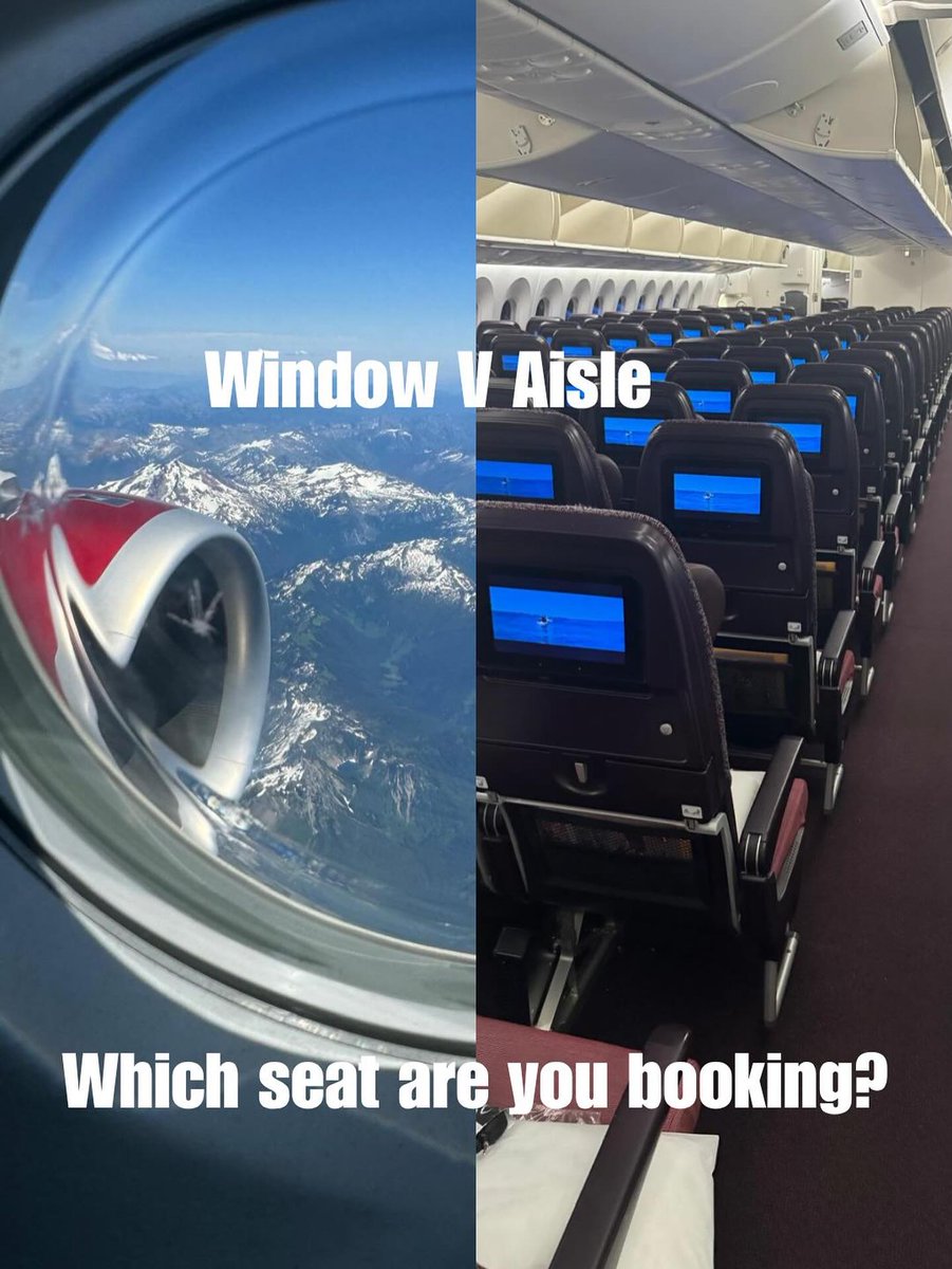 Renatav96's tweet photo. Window or aisle? I’m still baffled by paying extra to choose a seat on a flight you’ve already paid for. Families can end up split across the plane, too. What’s your pick, and what airline seating rule drives you mad? https://t.co/Rnqbyo8UdD