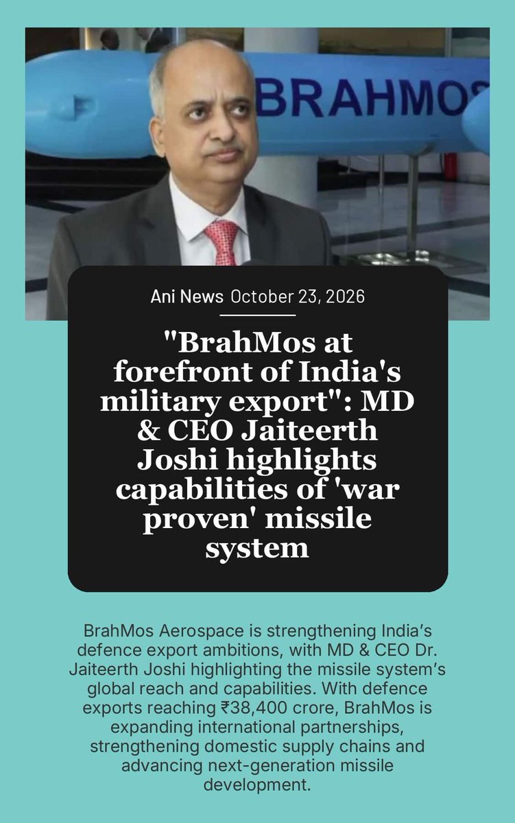 IndEmbMoscow's tweet photo. "BrahMos at forefront of India's military export": MD &amp; CEO Jaiteerth Joshi highlights capabilities of 'war proven' missile system

https://t.co/ypoZJihd4c

via NaMo App
@PMOIndia @MEAIndia https://t.co/K4SALTmTfU