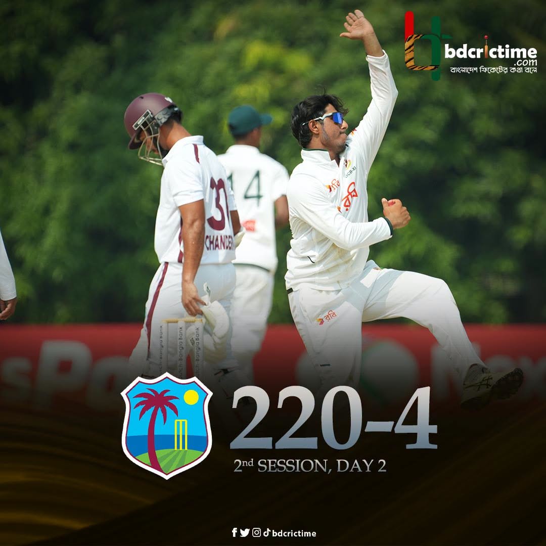 BDCricTime's tweet photo. ২য় সেশন শেষে ১৫১ রানে এগিয়ে বিসিবি একাদশ

#BCBXIvsWI #BDCricTime https://t.co/OzGvvbftAp