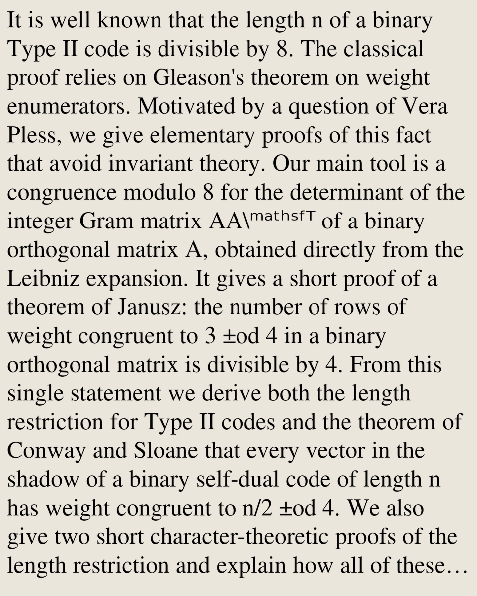 Encoding's tweet photo. An integer determinant approach to the length of Type II codes and the weights of shadows

Jae-Hyun Baek, Jon-Lark Kim
https://t.co/KIl1Yofct6 [𝚌𝚜.𝙸𝚃] https://t.co/eGEgYG656i