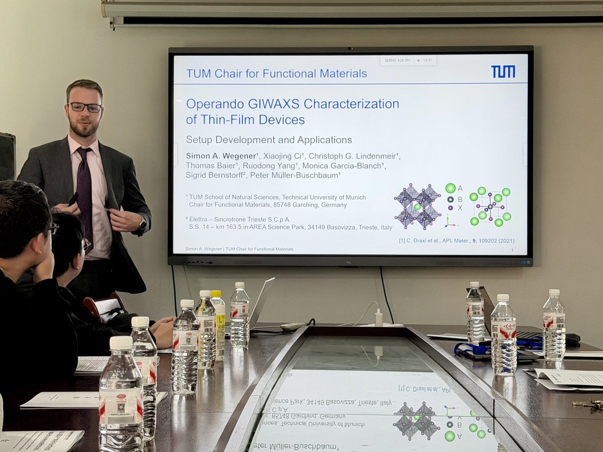 muller_group's tweet photo. Simon presenting his work about #Operando #GIWAXS / #GISAXS #Characterization of Thin-Film Devices: at the Sub-forum on Functional Fibers and Future Textile at the 2026 International #Conference on Cooperation and Integration of #Industry, #Education, #Research, and #Application https://t.co/masoA4mimC