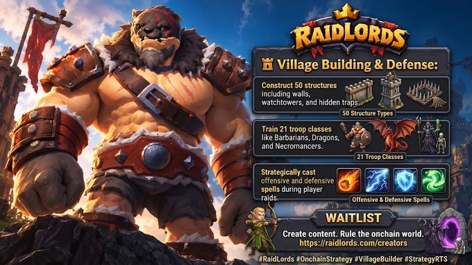 0xgnoul's tweet photo. @RaidLords 🏰 Base Building &amp; Tactical Spells
• Upgrade buildings to gather resources and strengthen your defenses.
• Train different troops to build your ideal army.
• Use tactical spells to support attacks or defend your base. ⚔️ https://t.co/5JGho8x4bE