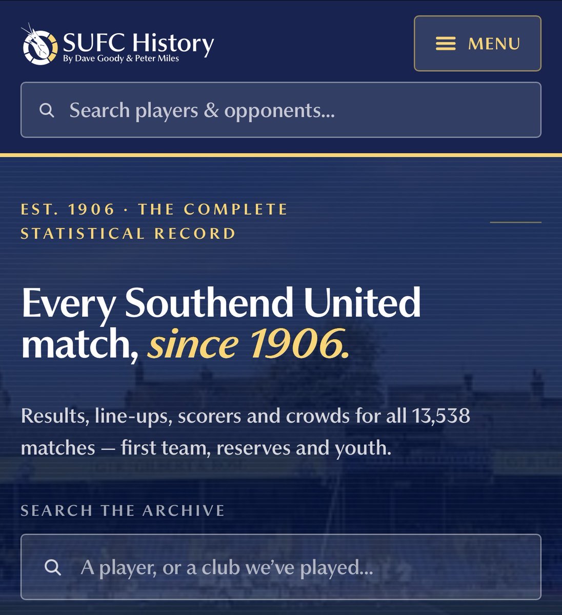 SUFCRootsHall's tweet photo. 🧮 We're delighted to see Southend United History was unveiled at the @shrimperstrust AGM.

The free website details each of our senior, reserve, and youth fixtures since our birth in 1906, as well as a record of every player to represent the Club 🔵

🔗 Learn more: https://t.co/GVrgn5h7Ou