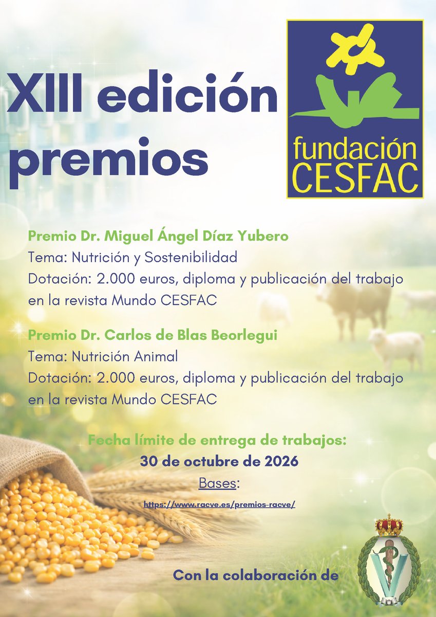 cesfac's tweet photo. ⏳ ¡Última semana! La Fundación CESFAC convoca sus premios a la investigación en alimentación animal.

🏆 Dos categorías: Nutrición animal y Nutrición y sostenibilidad.

📅 Presenta tu trabajo antes del 30 de octubre:

https://t.co/rdlz8UHBzE https://t.co/4nvZLNMyj4