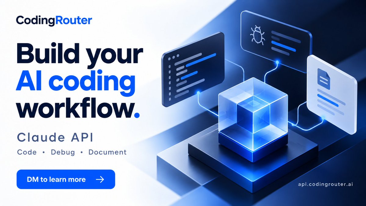 EthanLee7011's tweet photo. Building an AI coding workflow?

Test Claude APIs through CodingRouter for code generation, debugging, and documentation.

Bring your real tasks. Compare output quality, response time, and cost.

DM for testing and integration support.

#Claude #AICoding https://t.co/BhL3OVH0lz