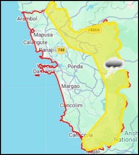 GoaImd's tweet photo. NOWCAST WEATHER WARNING ISSUED BY IMD GOA
DATED: 23 October 2026 | TOI: 1400 HRS IST
Thunderstorms accompanied by lightning and gusty winds reaching 30 to 40 kmph are likely to occur at a few places over North Goa, South Goa and Kushavati districts during the next 3 hours. https://t.co/e0H8954Du4