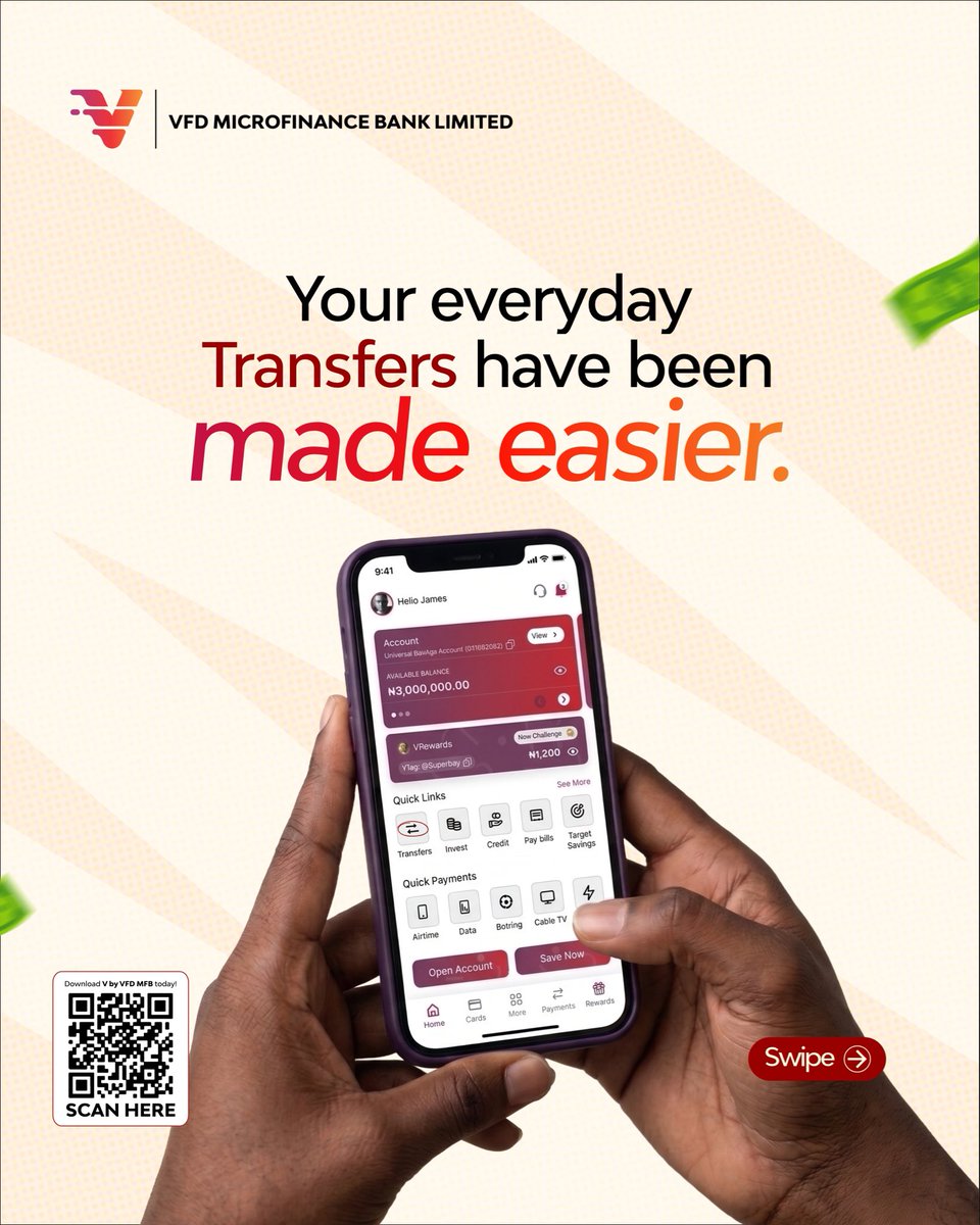 Vfdbankng's tweet photo. You asked, we listened! Transfers on the VFD MFB app just got a whole lot easier. 🎉

Find your regular recipients faster, enjoy smarter search, send money with VTag, and discover a whole lot of new features designed to make transferring easier.

Update your app, explore the new transfer experience, and let us know what you think in the comments.