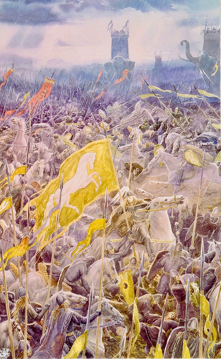 LRonLacy's tweet photo. For #OCTOBER 2007
‘The Battle of the Pelennor Fields’
Watercolour by Alan Lee (b. 1947)
*Tolkien Calendar 2007* (HarperCollins) for October
#illustration #illustrationart #illustrationartists #AlanLee #JRRTolkien #TheLordOfTheRings #LOTR https://t.co/kugn1NmIRk