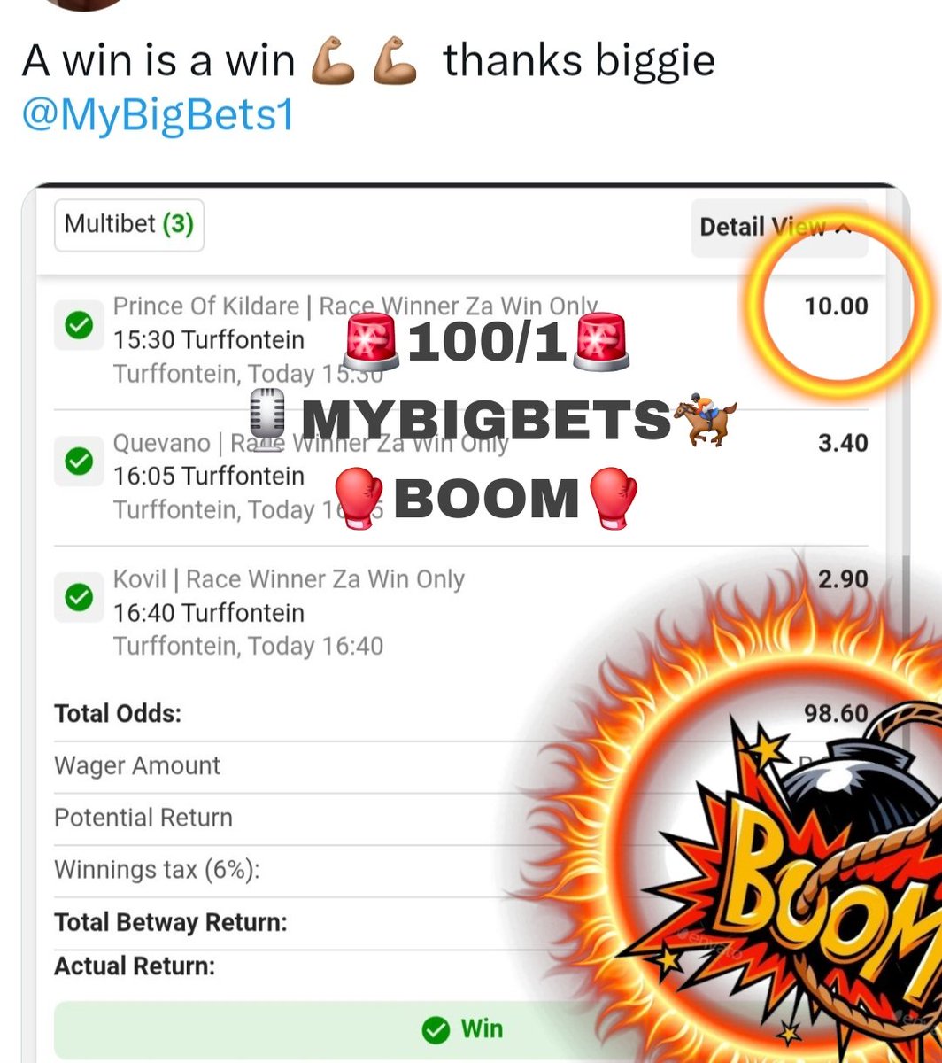 MyBigBets1's tweet photo. 🚨🏇🏿💥 MASSIVE THURSDAY 🏇🏿🎙
👏🏽👏🏽 MASSIVE ODDS BOOM 👏🏽👏🏽
🏇🏿💣 BOOM BOOM BOOM 💣🏇🏿
MYBIGBETS 🎙⭐️💥💲🏇🏿⚽️✅️
®️ LET THE BOOMS FIND YOU ®️
⭐️ #OCTOBER BOOM MONTH ⭐️
#MYBIGBETS #HorseRacing #HorseRacingTips #Tipsters #BETWAY #BOOM #Gqberha #capetown #durban #india #southafrica